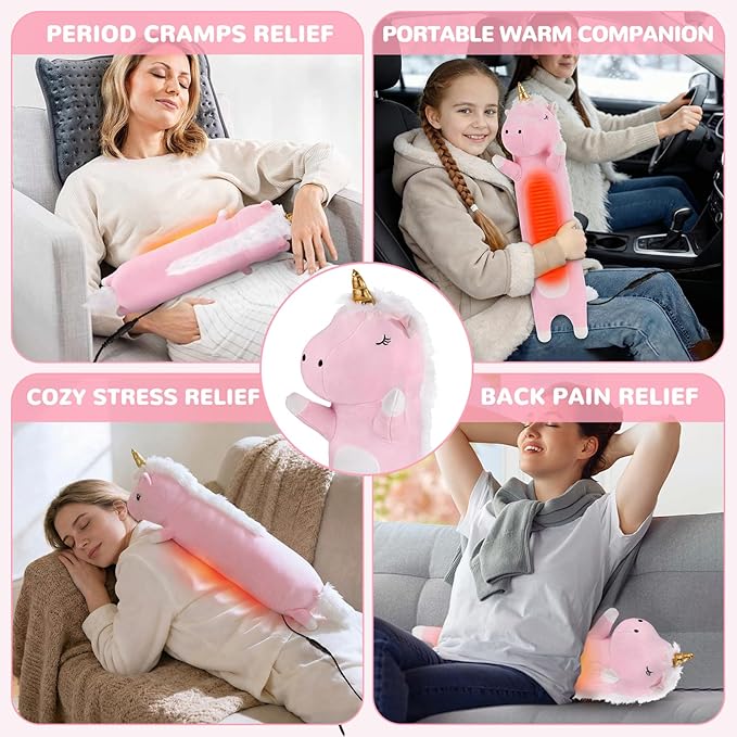 Unicorn Heating Pad for Period Cramps Menstrual Pain Relief, Portable Electric Heat Pads USB Powered, Cute Unicorn Plush Stuffed Animals Gifts, Funny Gift for Women Teen Girls Birthday Christmas