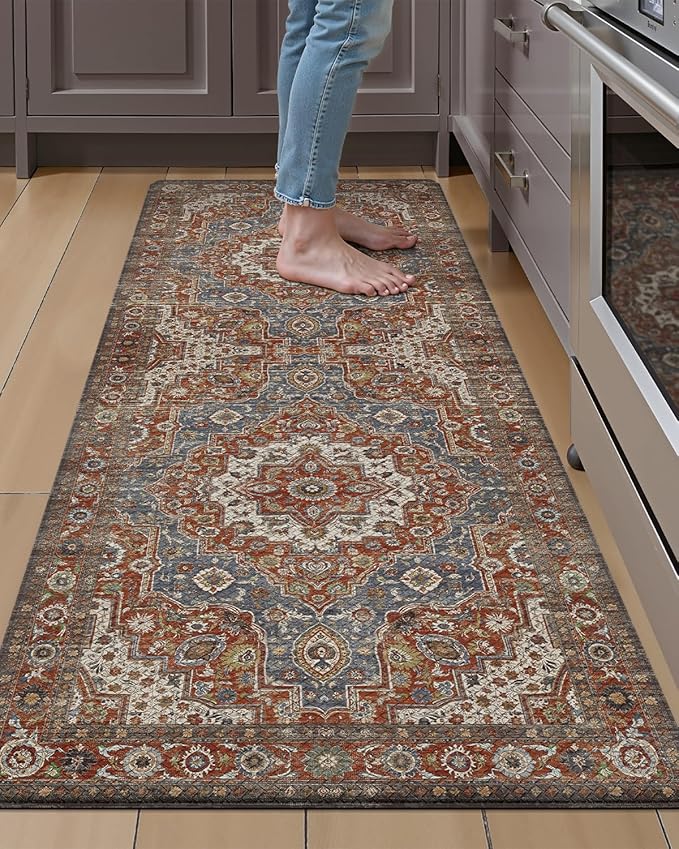 LUMI Anti Fatigue Kitchen Mat, Waterproof & Stain-Resistant Cushioned Standing Mat, Non-Slip Comfort Rug for Kitchen, Sink, Laundry, Home Office, 24" x 59", Blue Orange