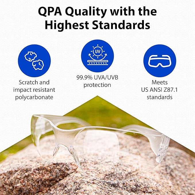 Quest Protective Apparel Safety Glasses for Men and Women - Anti Fog Safety Goggles for Shooting, Lab, or Construction – Polycarbonate Eye Protection [Clear & Pack of 10]