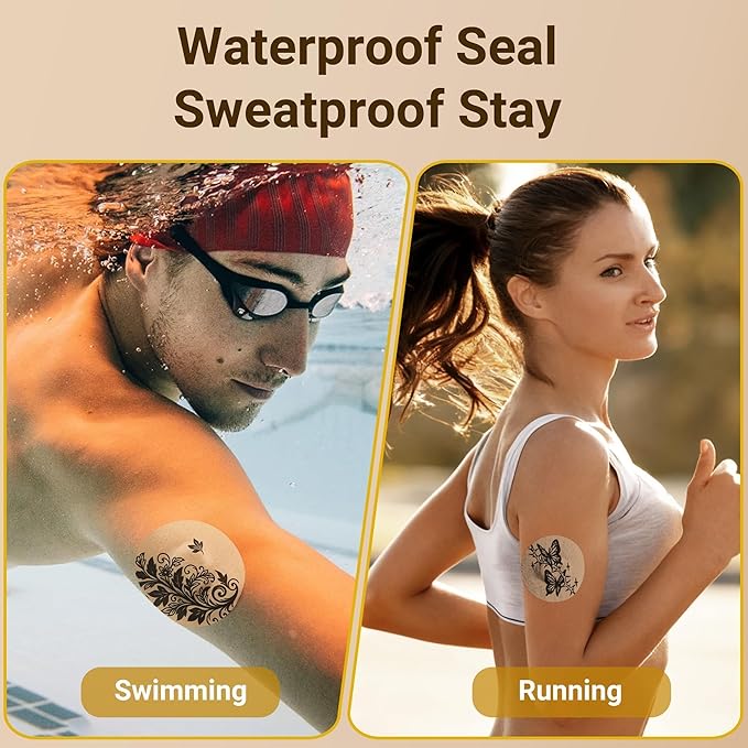 Libre 3 & Plus Tattoo Sensor Covers Waterproof, 10 Pack Amolyfe Freestyle Libre 3 Covers, Bump-Proof with Hard Cap, Waterproof Breathable Medical CGM Adhesive Patches, 14-Day CGM Protection (Rose)