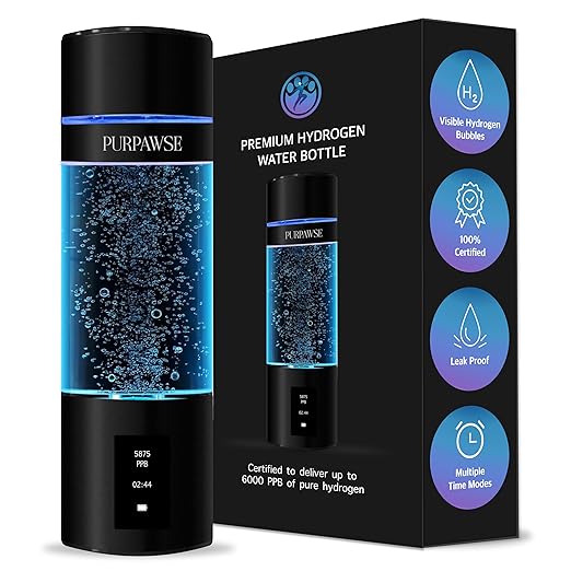 Portable Hydrogen Water Bottle Generator, Up to 6000 PPB with SPE/PEM Technology Hydration Hydrogenated Water Bottle, Athletic, Rechargeable H2 Generator, Long Lasting Battery