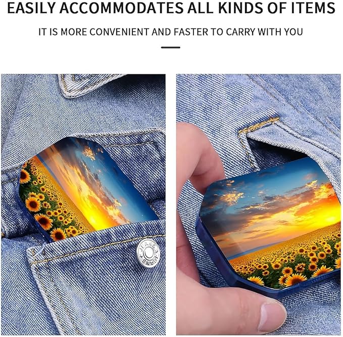 This Portable Sunflowers at Sunset Pattern 6-Compartment Pillbox Can Be Placed in A Pocket Or Wallet to Store Vitamins, Medicines Fish Oil Health Supplements Other Medications.