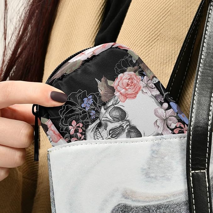 Naanle Watercolor Flower Skull Pill Box 7 Day Pill Case Travel Pill Organizer Bag with Zipper Portable Weekly Case Compact Size for Vitamin Supplement Holder
