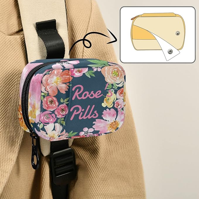 Custom Pill Box 7 Day Pill Case Bag Watercolor Floral Flower Personalized Name Travel Pill Organizer Bag with Zipper Portable Weekly Case Compact Size for Vitamin Supplement Holder