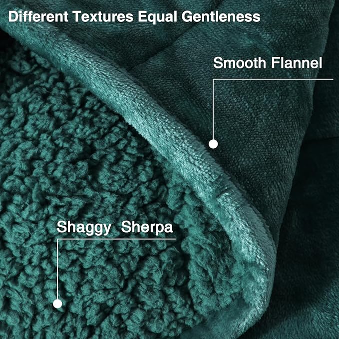 Aemicion Queen Size 20lbs Weighted Blanket for Adults, Fluffy Warm Sherpa & Cozy Soft Flannel Snuggle Thick Heavy Blanket Great for Sofa Bed, 60x80in Green