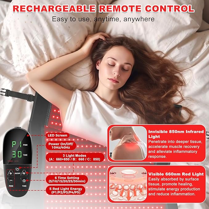 Red Light Therapy Mat, 2in1 LEDs (660nm& 850nm) Red Light Therapy Blanket, Premium Material, Adjustable Timer & Intensity