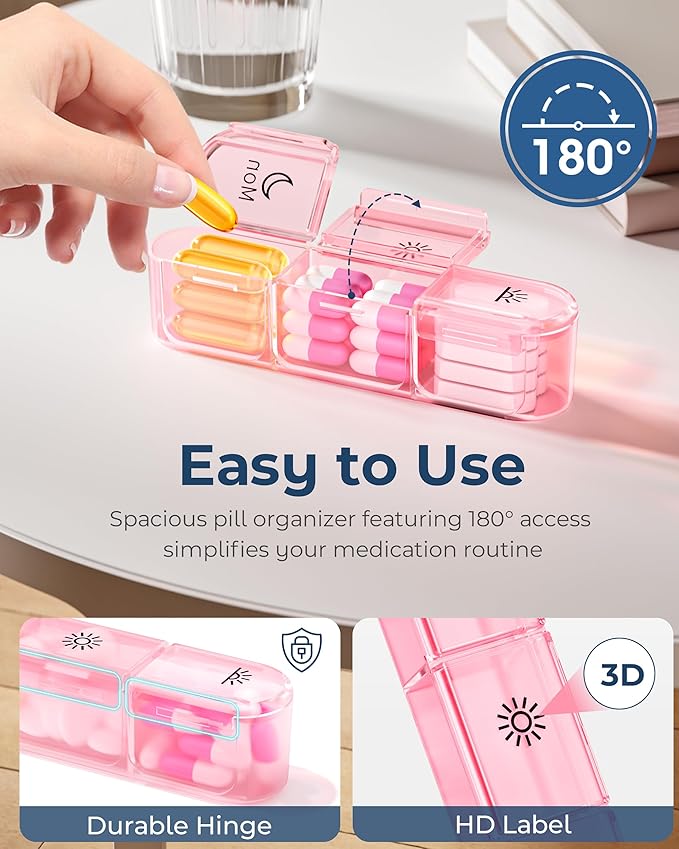 Pill Organizer 3X a Day｜Pink Perfection Portable Pill Case｜7-Day Weekly Compartment｜Stylish Travel Essential for Fashionistas｜BPA-Free Health Companion｜Luxury Bag Must-Have