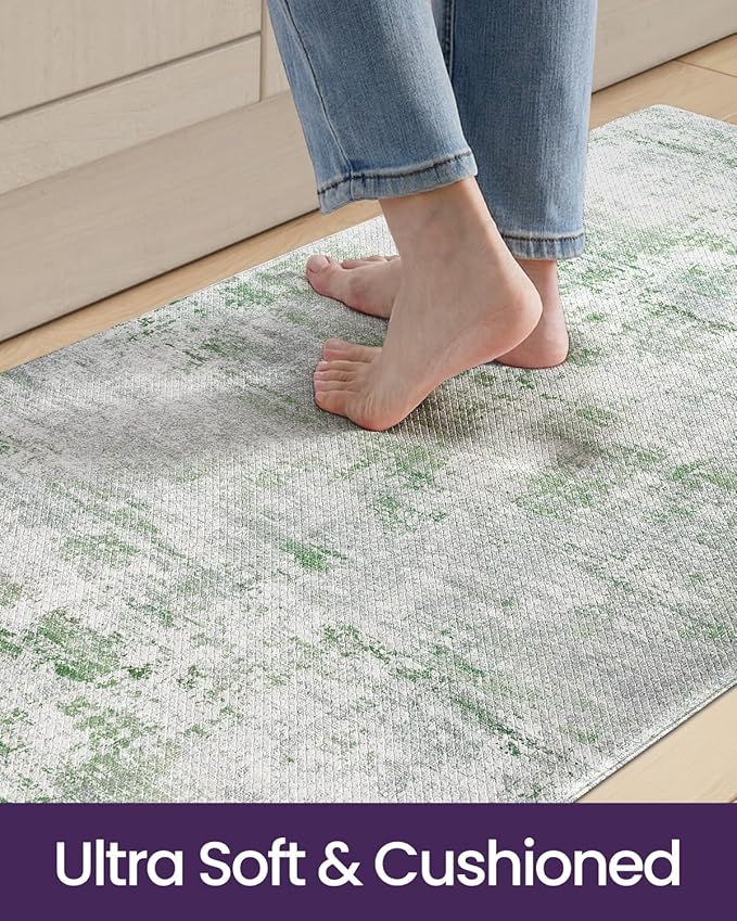 DEXI Kitchen Mats Cushioned Anti Fatigue, 23x59 Floor Padded Runner Rug Non Slip, Waterproof Standing Comfort Memory Foam for Front Sink Laundry, Green