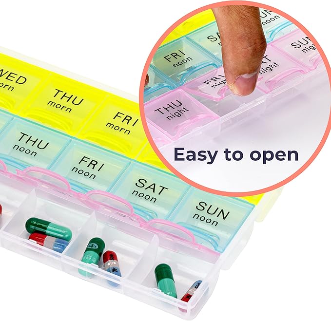 FMP Brands 1 Pack Pill Organizer 3 Times a Day, Weekly Medicine Organizer Pill Boxes, 7 Day Large Pill Holder Organizer Sorter Container Case, Morning Noon Night Pill 3 Times a Day Travel Pill Box