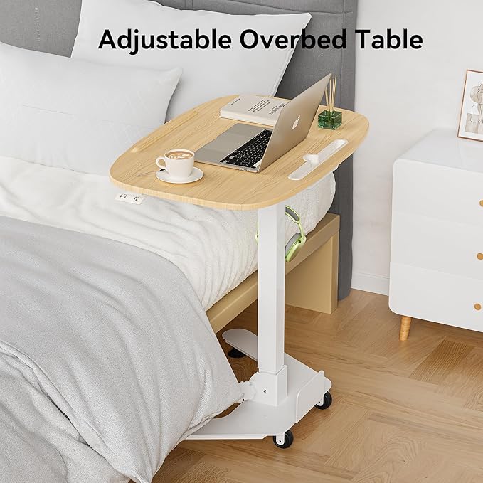 Folding Pneumatic Height Adjustable Mobile Standing Desk with 90° Tiltable Tabletop, 27.2x18.9 Inch Portable Laptop Desk with Wheels, Holds Up to 66.1lbs for Home Office, Study, Oak