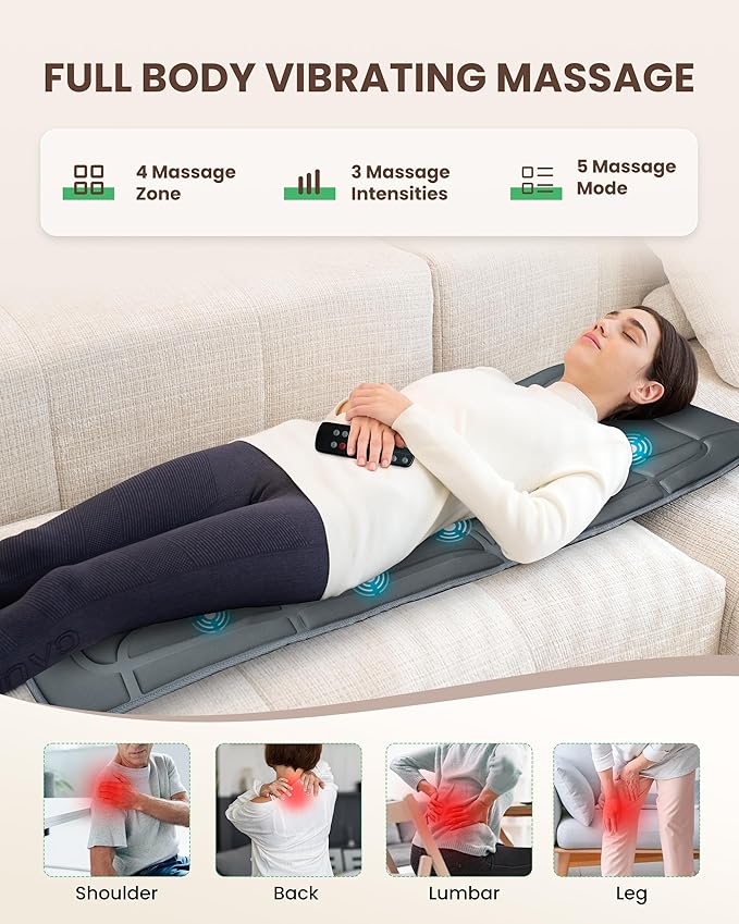 Full Body Massage Mat with Heat, Vibration Back Massage Pad for Chair, Bed, Sofa, Back Massager, Massage Chair Pad, 10 Vibration Motors& 2 Heating Levels