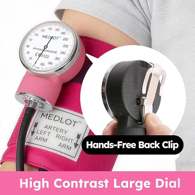LotFancy Manual Blood Pressure Cuff Adult with D-Ring, Professional BP Cuff 10"-16", Standard Adult Size Sphygmomanometer with Carrying Case for Home Medical, Nursing Student, Doctor, Nurse, Pink
