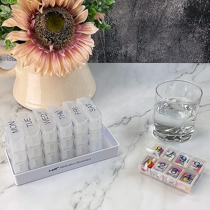 e-Pill 8 Times a Day x 7 Day Large Weekly Pill Organizer, Vitamin, and Medicine Box (Clear)