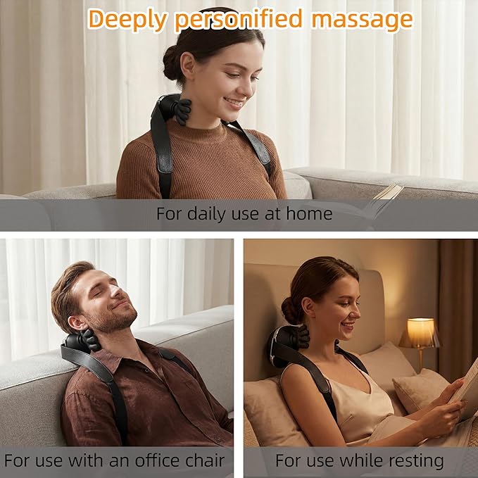 Imitated Massage Tools Portable Shiatsu Neck and Back Massager Back Massager, Electric Deep Tissue 4D Kneading Massage, Simulated Human Relax Muscle Tension Relief an Black