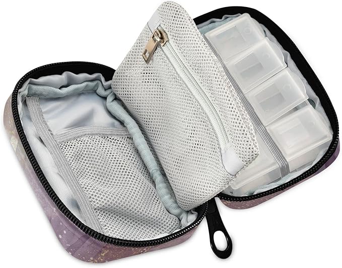 Purple Rose Marble Pill Case, Weekly Portable Pill Bag Container 7 Days Cute Pill Box Organizer Vitamin Supplement Holder with Zipper for Travel Family Business