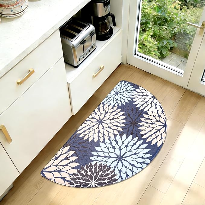 PVC Anti-Fatigue Semi Circle Kitchen Mats, Non-Slip Kitchen Rugs, Comfort Standing Runner Rug, Multipurpose Indoor Mats for Laundry, Office, Bedroom, Sink, Bathroom,Dark Blue,size18 x30