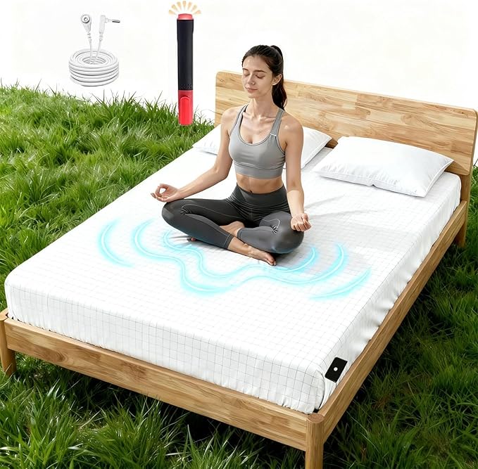 Grounding Sheets, 20% Pure Silver Fiber + 80% Organic Cotton, Grounded Sheet Earth Connected Bedding Fitted Earth Sheets with Grounding Cord