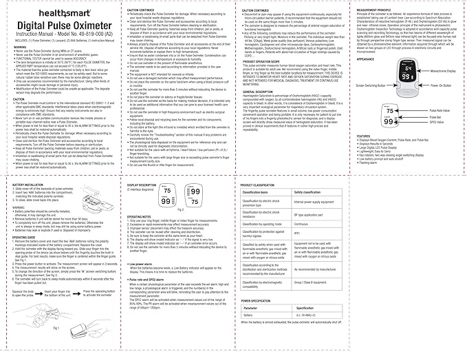 HealthSmart Digital Fingertip Sport Pulse Oximeter, Fast Results, Clinically Accurate, Easy-To-Read LED Display, Auto-Shutoff