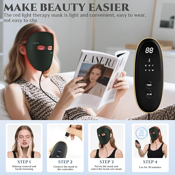 Red Light Mask for Face,Infrared Light Face Mask, 7+1 Color Red Light Face Mask Set with 850nm Near Infrared