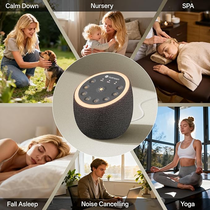 Hotmoon Sound Machine for Sleep, Cocoon 2 White Noise Sound Machine with 40 Relaxing Sounds, Dual-Speaker & Timer, 8 Night Light, Pink Brown Green Noise for Sleeping Adults, Office Privacy, Plug-in
