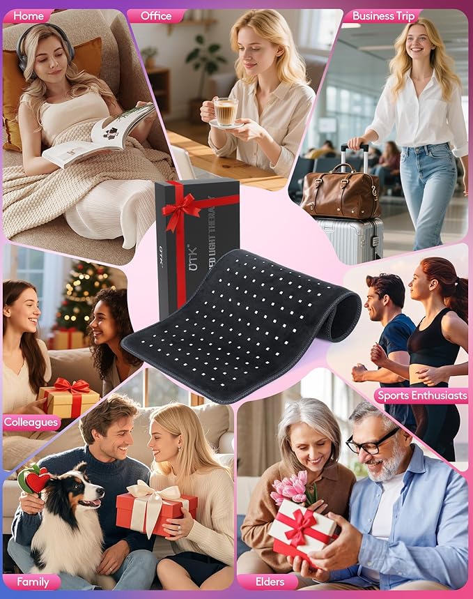 UTK Blue & Red Light Therapy Mat for Body, 23" x 11" Large Infrared Light Therapy Pad, 210 LEDs 470nm & 660nm & 850nm Wavelengths for Waist Back Shoulder Knee Joint Pain Relief, Gift for Women Men