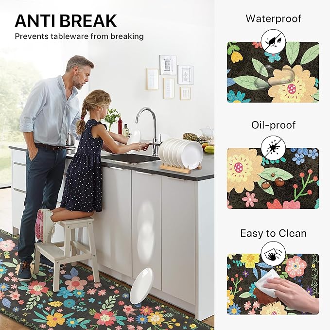 GENIMO Kitchen Mats for Floor, Cushioned Kitchen Rugs Non Slip Washable, Farmhouse Anti Fatigue Mat Waterproof, Comfort Standing Mat Rug for Office, Home, Sink, Laundry, Garage, 17.3"x59", Black