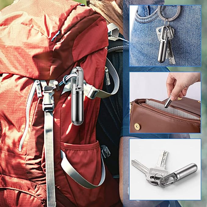 Keychain Pill Container Titanium, Pill Holder Travel Hide Portable Pill Case BPA Free, Waterproof Pill Fob Capsule, Small Pocket Size Pills Carrier for Outdoor Emergency First Aids