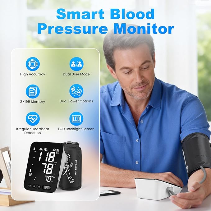 Blood Pressure Monitor Upper Arm BP Machine for Home Use Accurate Large Adjustable 8.7"-16.5" Cuff LCD Backlit Display with Carrying Bag, Black
