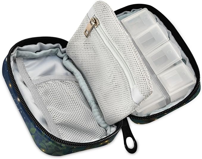Cute Cartoon Fox Medication Organizer Bag Travel Size Full-Print Zippered Pill Case with Compartments for Handbags Backpacks & More