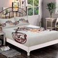 XISUNYA Decorative Fitted Sheet Set King Size, Manly Deep Pockets Fitted Sheet & 2 Pillow Sham Set, Motorbike Shape with Curvy Lines Floral Ornamental Printed Microfiber Bedding 3pc Set,for Mattress