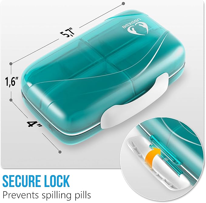 Pill Organizer Airtight Pill Box Large Pill Dispenser Home Travel Supplement Holder Portable Vitamin Sorter Jumbo Size 8 Compartment Airtight Vitamin Container Daily Medicine Travel Essentials