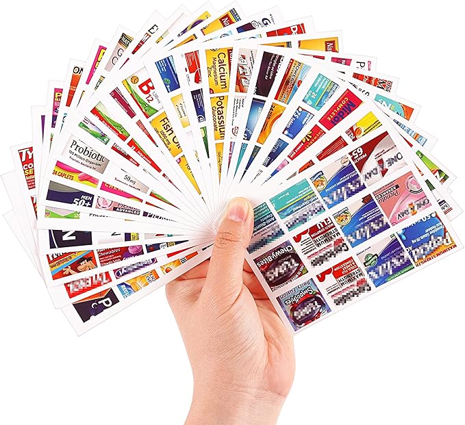 482Pcs Medicine Stickers for Pill Organizers, Quality Travel Daily Medication Organizer Stickers of Brands, 47 Sheets Pill Box Lables Stickers