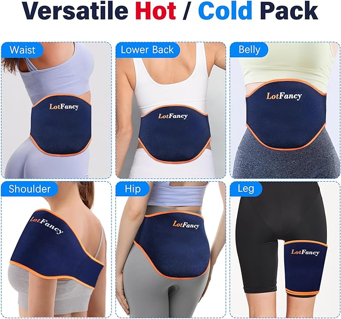 LotFancy Ice Pack for Back Pain Relief, 2 Gel Hot Cold Packs with Wrap for Lower Back Waist Hip Lumbar Abdomen Sciatica Tailbone Pain, Reusable Cooling Heating Therapy Compress