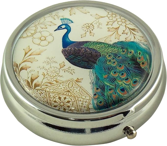 Designer Pill Box by Houder - Decorative Pill Case with Gift Box - Carry Your Meds in Style (Peacock)