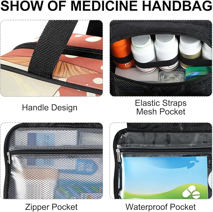 Fustylead Lovely Guinea Pig and Mushrooms Empty Travel First Aid Bag Large Home Medication Bag with Zipper for Pills,Vitamin,Fish Oil,Supplements for Women and Men