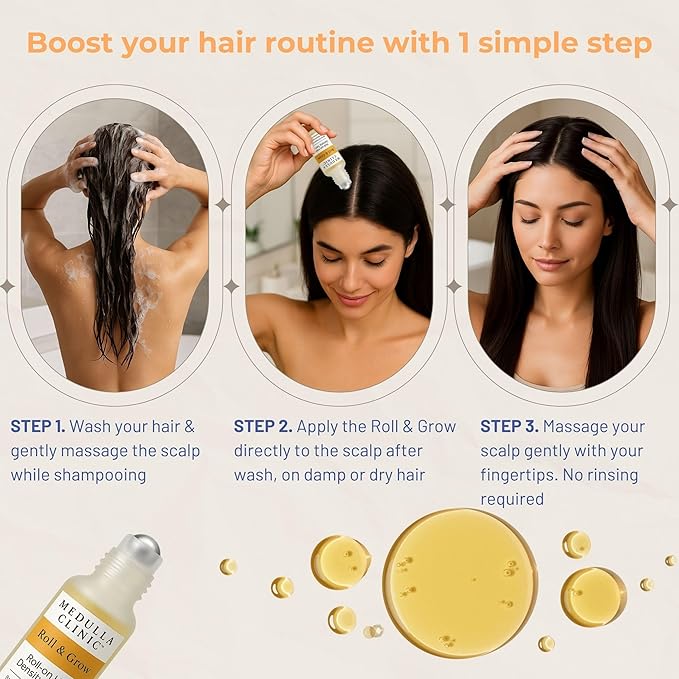 Hair Growth Serum Roll-On – 5% Rosemary, 3% Protein & 2% Caffeine – Batana Oil & Biotin for Scalp & Hair Thickening – Targeted Non-Greasy Treatment – 1 fl oz (30 ml)