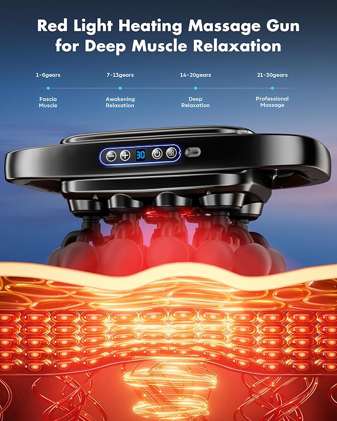 20-Head Massage Gun Set, 3200mAh Electric Deep Tissue Percussion Massager with 3 Modes & 30 Intensities, Quiet Muscle Massage Gun for Back, Shoulders, Legs, Foot, Body Muscle Pain Relief（Matte Black）