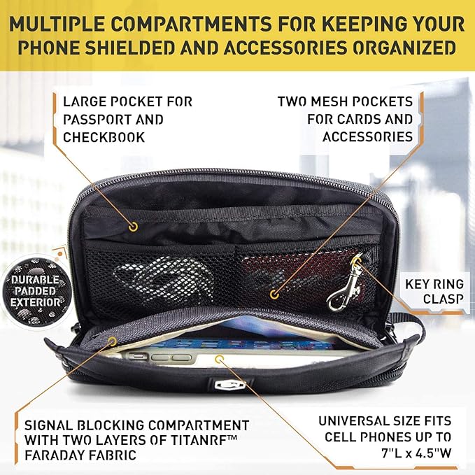 Mission Darkness Phone & Keyfob Faraday Bag Bundle - Collection Includes 1 Mojave Faraday Phone Bag + Keyfob Shield (2-Pack). RF Shielding, Anti-tracking & Hacking, EMF Reduction, EMP Protection.