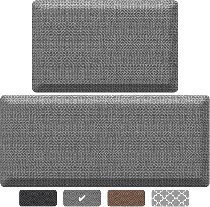 Ophanie Anti Fatigue Cushioned Mat, 9/10 inch Thick, Kitchen mats for Floor, Kitchen Rugs, Waterproof,Comfort Ergonomic Standing Mat for Office, Home, Sink, 20 * 48+20 * 32 Gray Non-Slip Bottom