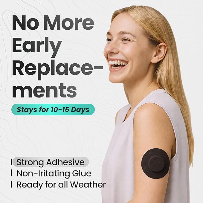 Adhesive Patches for Dexcom G7 & Stelo CGM that Stay for 10-15 Days - Sweatproof & Waterproof Over Patches - Overpatches for Continuous Glucose Monitor Sensor Protection, Black - 40 Patches