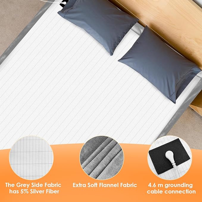 Grounding Blanket/Bed Sheet for Better Slepping, 55 * 80 inch, Grounded Throw Kit with Silver Fiber, Grounding Bed Sheet in 2 Usage Ways (Grey)
