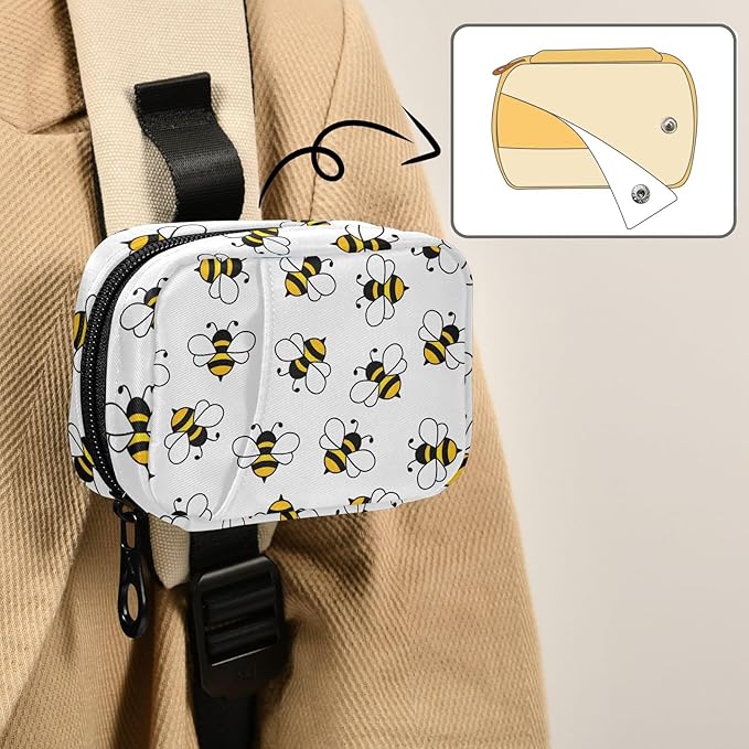 Cute Bees Pill Box 7 Day Pill Case Travel Pill Organizer Bag Container for Medicine with Zipper Portable Weekly Case Compact Size for Medicine, Vitamin, Supplement