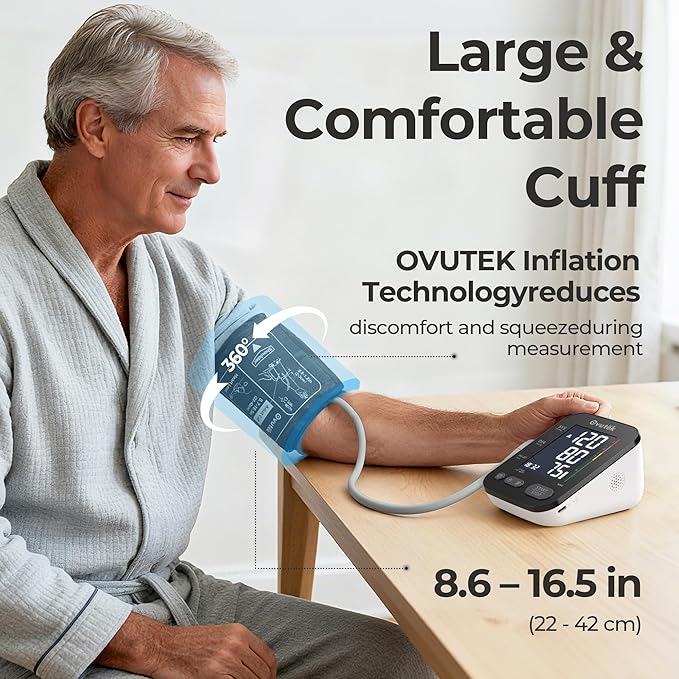 Ovutek Blood Pressure Monitors for Home Use, Automatic Digital Blood Pressure Cuff with Large Cuff, 2 Users x 120 Sets Memory, Manual Arm Blood Pressure Machine with Backlight (Black)