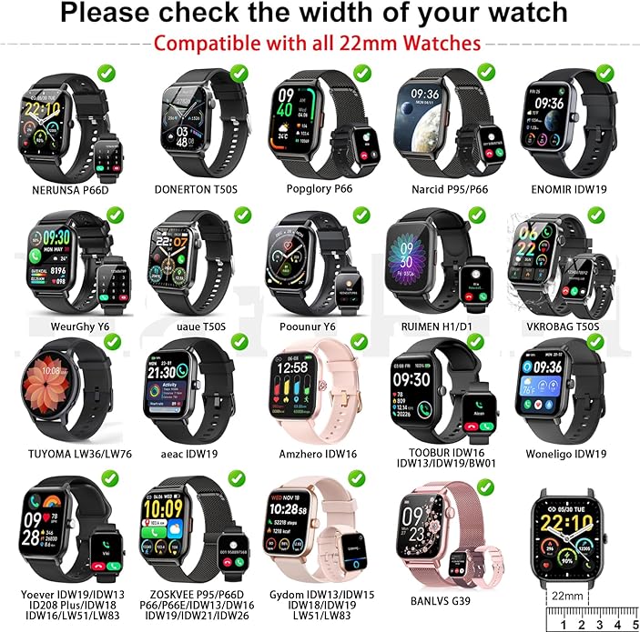 Harikiri 22mm Silicone Bands Compatible with Popglory/Fitpolo/FITVII/Gydom/Woneligo/ENOMIR/TOOBUR/Veryfit/Poounur/RUIMEN,Quick Release Watch Strap for Men Women