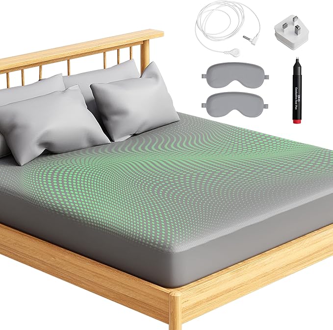 Grounding Sheet (Organic Cotton with Silver Fibres), Deep Sleep, Recovery & Sleep Optimisation, Grounded Bed Sheet for Natural Sleep Therapy, Breathable Fitted Sheet, Deep Pocket, Queen, Gray