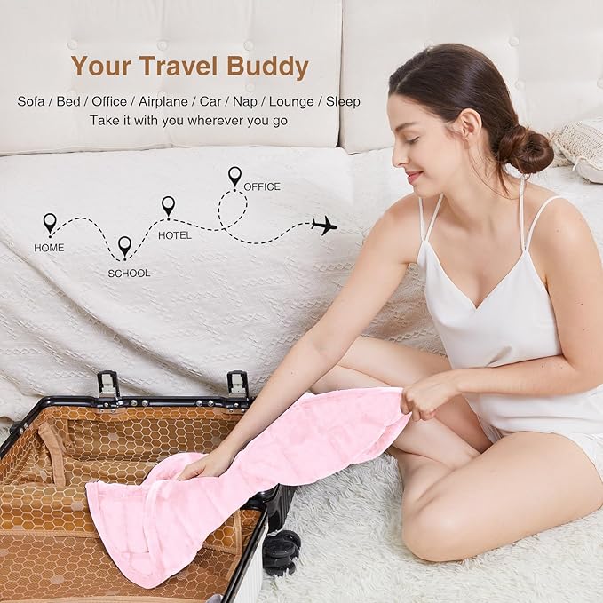 Alomidds Weighted Blanket 7lbs for Adults, Cozy Breathable Weighted Lap Blanket, Small Weighted Blanket Travel, Weighted Lap Pad for Couch, Sofa, Pink, 29" x 24"
