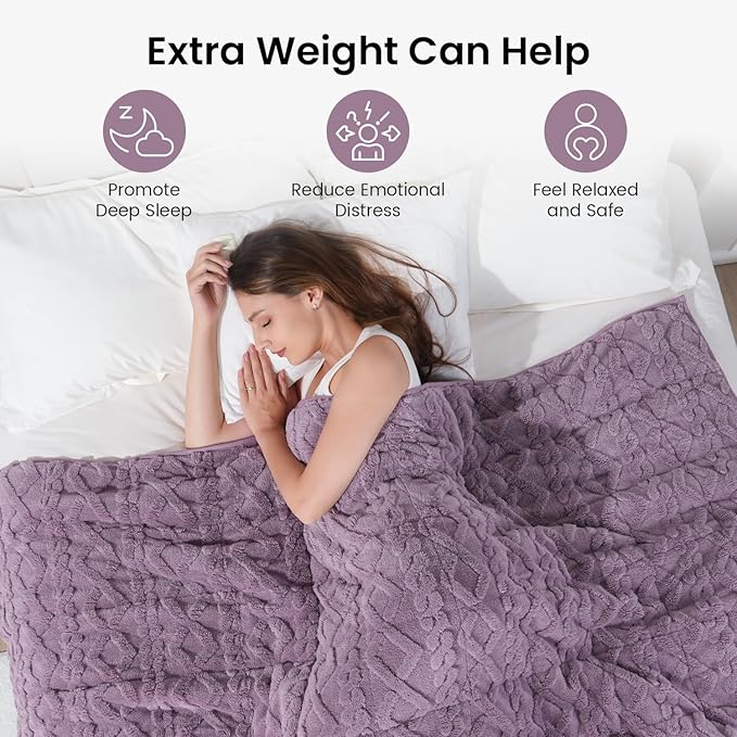 Drewin Weighted Blanket for Adults Twin Size, 15 lbs Stylish Jacquard Sherpa Weighted Blankets for Sleep and Relax, Cozy Fluffy Knitted Heavy Blanket for Couch Bed, Purple, 48 x 72 inches