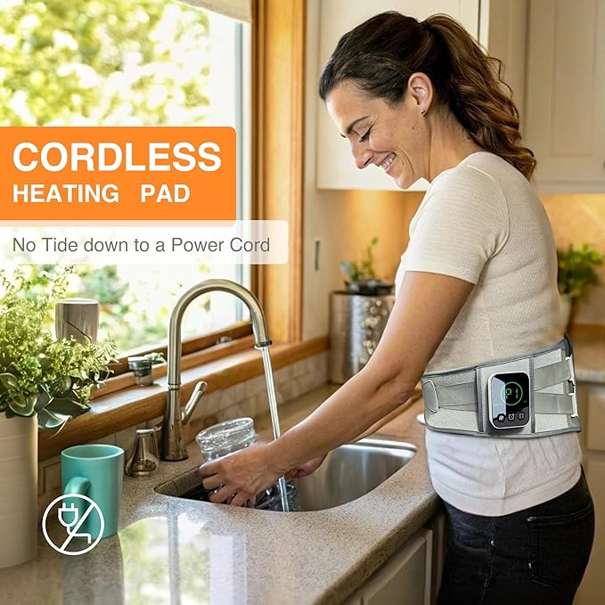 Graphene-Infused Cordless Heating Pad with Massager for Back, 5000mAh Rechargeable Portable Lower Back Massager with 3 Heat 3 Vibration with 20/30/40 mins Timer Options, Gifts for Women Men Mom Dad