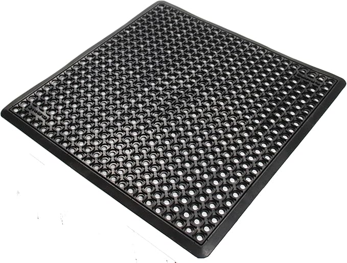Rhino Mats, B-Series Anti-Fatigue Drain-Thru, Grease Resistant, Non-Slip Drainage Floor Mat for Restaurant, Kitchen, Pool, Car Wash, Lab, Gyms, Workplace, Docks or Anywhere (Black, 3' x 3' x 3/4")