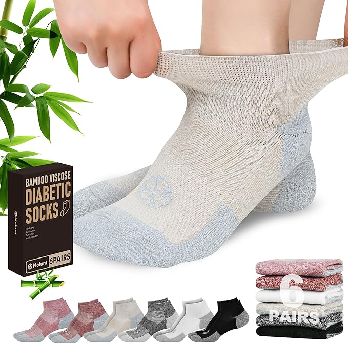 Diabetic Socks for Men,4 & 6 Pairs Low Cut Bamboo Viscose Wide Mens Diabetic Socks Size 9-11 10-13